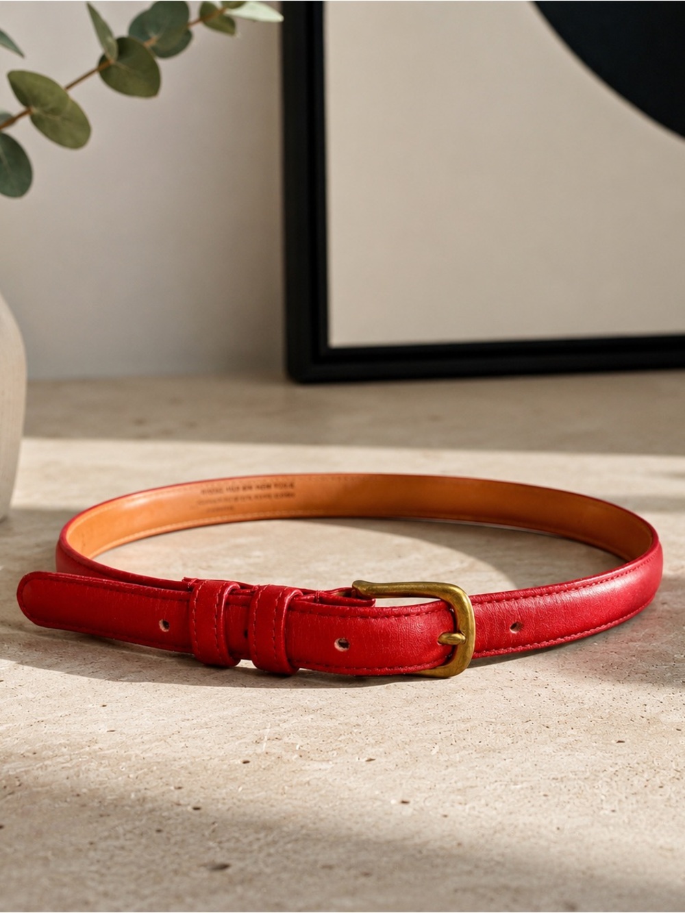 COACH Vintage 90's Style 2800 Genuine Leather Brass Buckle Belt Red Small